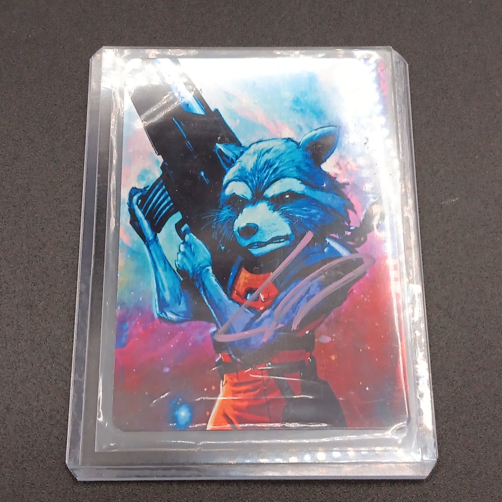 Guardians of the galaxy Rocket Metal card Signed by Livio Ramondelli with COA